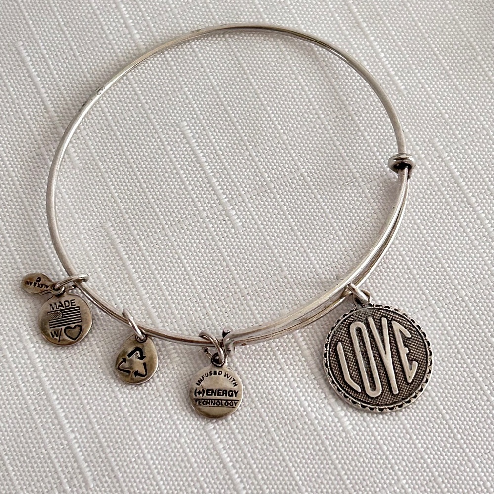 Alex And Ani Silver Tone Love Charm Expandable Wire Bracelet